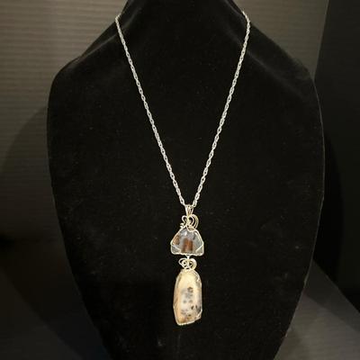 Montana Agate Double Pendant – Sterling Silver Wire-Wrapped Necklace