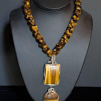 Tiger-eye Cabochons Necklace 