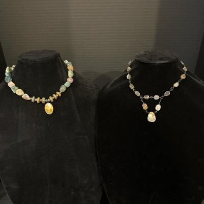 Natural Stone Beaded Necklaces (13-Inch, Earth Tones)