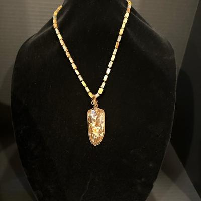 Petrified Peanut Wood Pendant – Copper Wrapped on Stone Bead Necklace