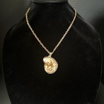 Ammonite Fossil Pendant on Gold-Tone Steel Chain