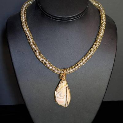 Golden Glow: Sunset Agate Pendant on Viking Knit Necklace