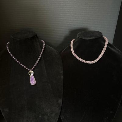 Purple Lovers' Necklace Set – Charoite & Amethyst with Viking Weave Accent