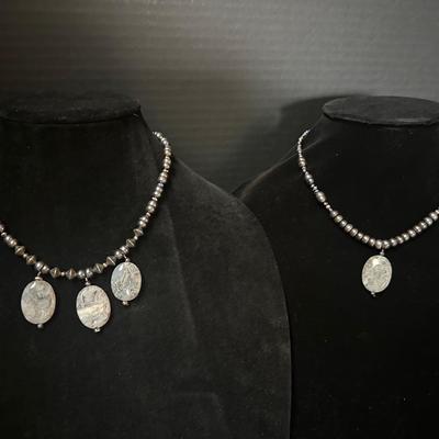 Elegant Hematite Bead Necklace Set with Silver Needle Bead Pendants