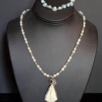 Imperial Jasper Pendant Necklace & Beaded Bracelet Set