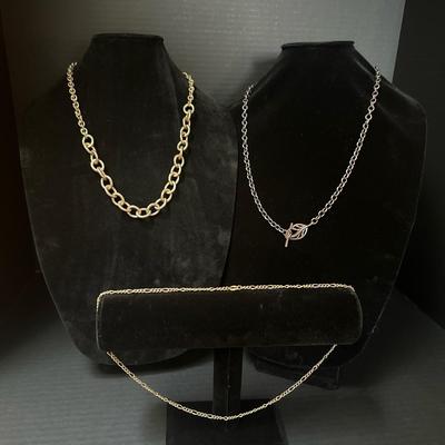 Lot of 3 Long Link Chain Necklaces – Brass and Steel Finishes