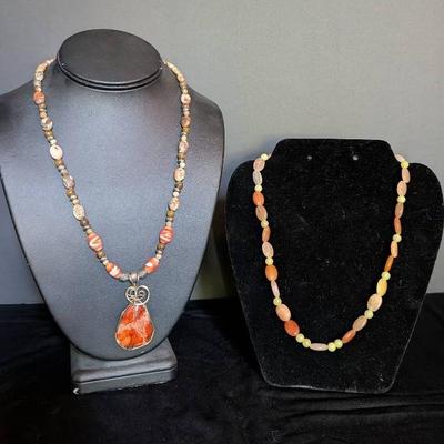 Earth & Flame: Artisan Beaded Necklace Set Featuring Marcasite Pendant