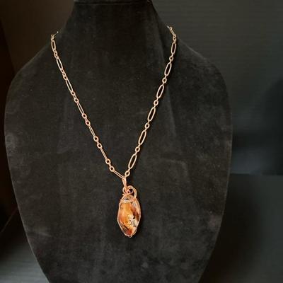 "Montana Fire" – Mirror-Backed Agate Pendant on Copper Chain
