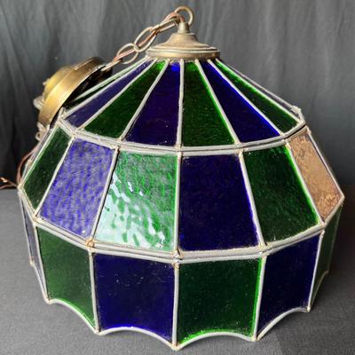 Vintage Blue and Green Stained Glass Lamp