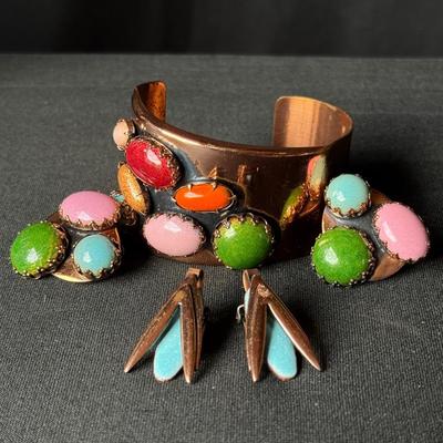 Vintage Matisse Scarab Bracelet and Earrings 