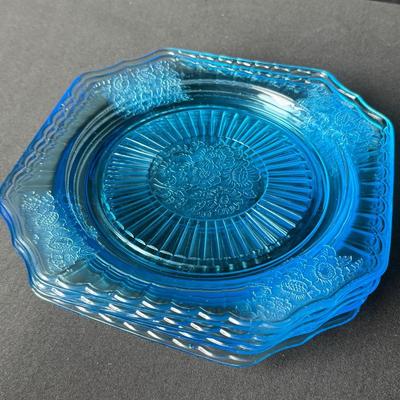 Vintage Anchor Hocking Mayfair Open Rose Blue Plates