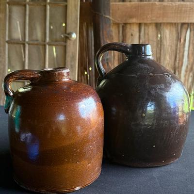 Two Antique Brown Crocks