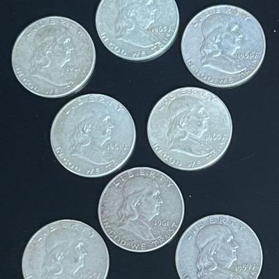 Ben Franklin Silver (90%) Half Dollars (8)