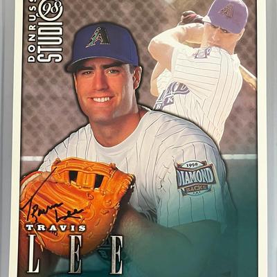 1998 Autographed Donruss Travis Lee Jumbo Baseball Card