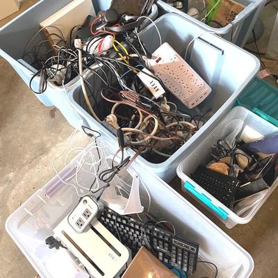 Five Bins Of Electronics; ASUS Zen Pad Tablet, Charging Cords, Lights And More 