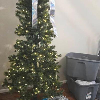 7" Pre Lit Christmas Tree And Blue And Silver Trimmings+