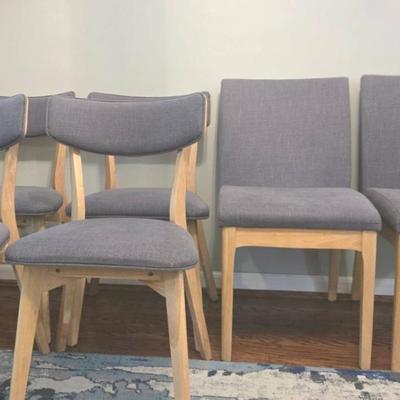Set Of 4 Christopher Knight MCM Dining Chairs With (2) Noble House Caruso Dark Grey Chairs