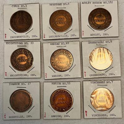 9 - 1849 - 1918 Indiana Masonic Pennies #1
