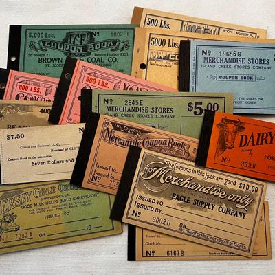 Antique Coupon Books - Ice Cream, Coal, Ice, Merchandise