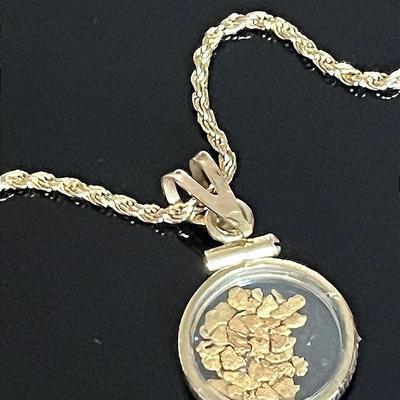 14K Yellow Gold Rope Chain with 14K Gold Flake Bezel Pendant 
