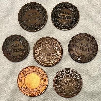 7 - 1856 - 1910 Masonic Pennies #3, NY, PA, IN, KS