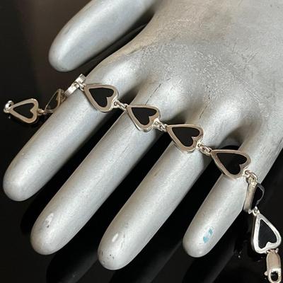 Sterling Silver .925 Enamel Heart Bracelet 