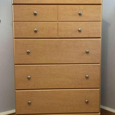 Blonde Wood Finish Tall Chest Of Drawers 