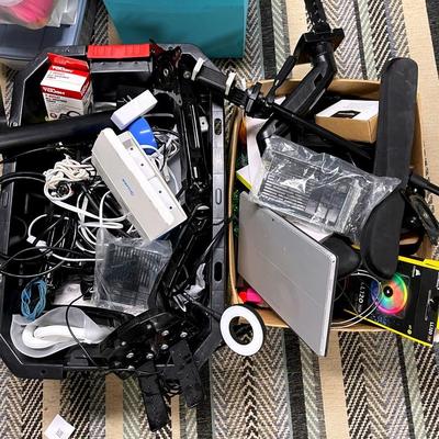 Mystery Bins Of Cords, Arlo Security Camera, Mounts, Lamps, Computer Accessories 