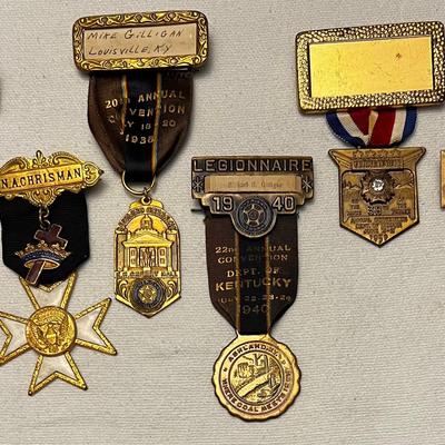 Antique Historical Badges With Ribbons & Pins