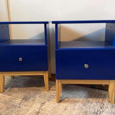 Pair Of Blue Painted Modern Style End Tables 