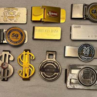 Collection Of Vintage Advertising Money Clips, Case, Maytag