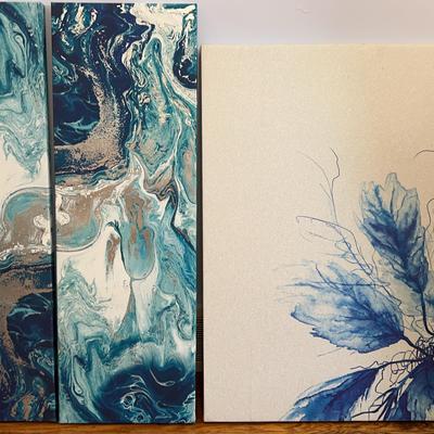 Abstract Floral Giclee Along With A Marbled Giclee Diptych 