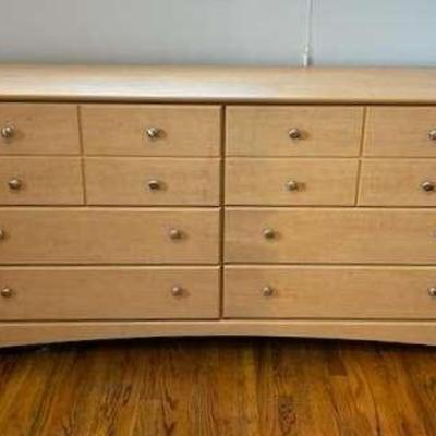Blonde Wood Finish Low Chest Of Drawers 