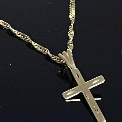 14K Yellow Gold Chain with 14K Diamond Cut Cross Pendant 