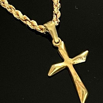 14K Rope Chain with 14K Cross Pendant 