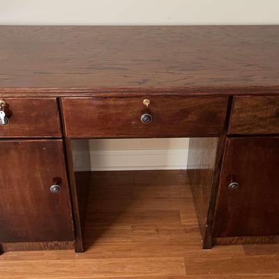 Vintage Wood Desk with Locking Drawers