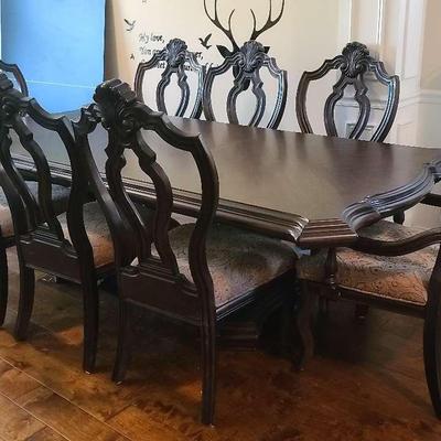 Wooden Dining Table with Eight Chairs