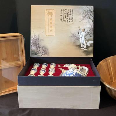 Twelve-Piece Porcelain Saki Set and More