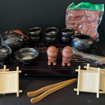 Asian Tea Service Cups with Tray