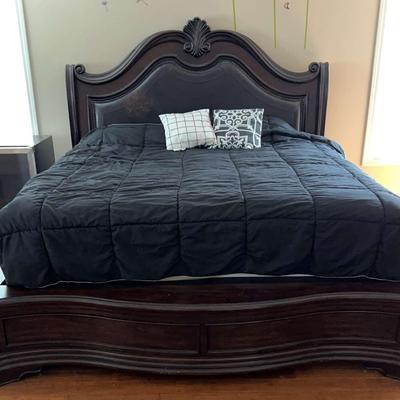 Beautiful Wooden King Size Bed Frame with Leather-like Inlay