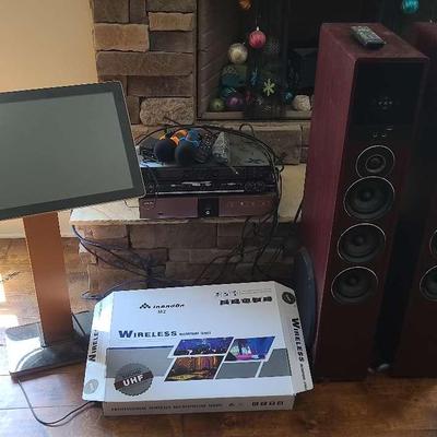 Complete Karaoke & Sound System with Wireless Mics, Tower Speakers & Touchscreen Monitor