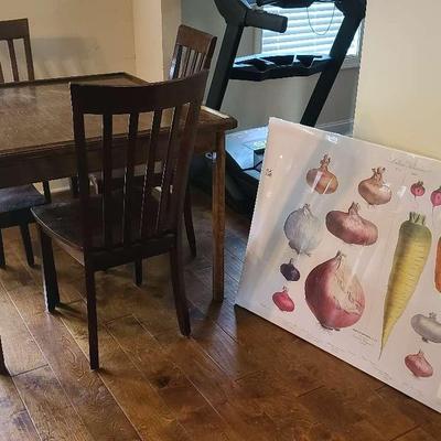 Wood Dining Table with Chairs & IKEA Vegetable Wall Art