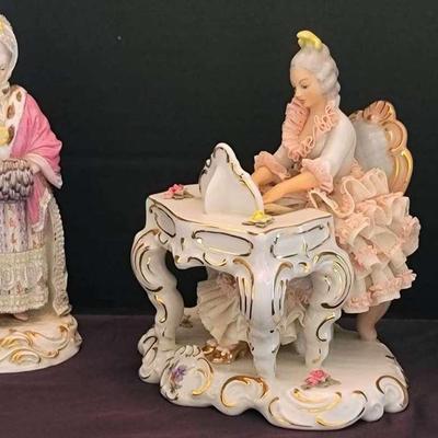 Vintage Dresden Laced Piano Figurine & Antique Meissen, Staffordshire-Style Figures
