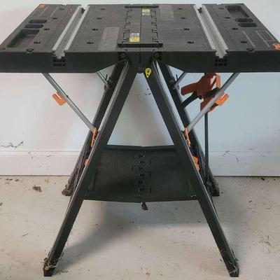 Folding Workbench With Built-In Clamps And Storage Shelf