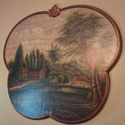Reproduction Oil Landscape Painting With A Shaped Wood Frame
