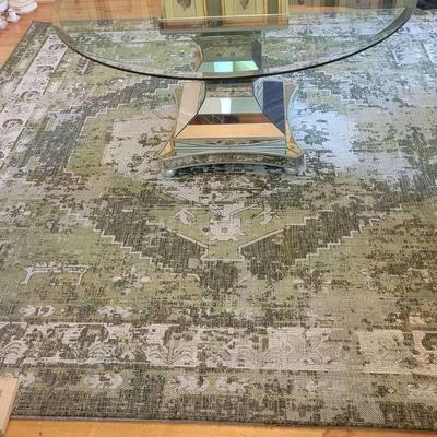 Oversized 128" x 128" Pale Green Area Rug With Distressed Pattern