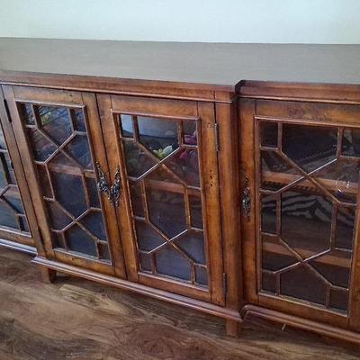 Wood & Glass Entertainment Console With Decorative Mullions