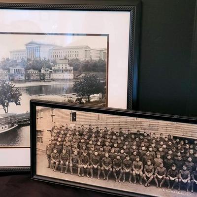 WWI 103rd Infantry Panoramic Photo With Framed 1936 Philadelphia Museum Art Print