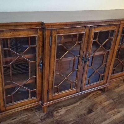 Wood & Glass Entertainment Console With Decorative Mullions #2