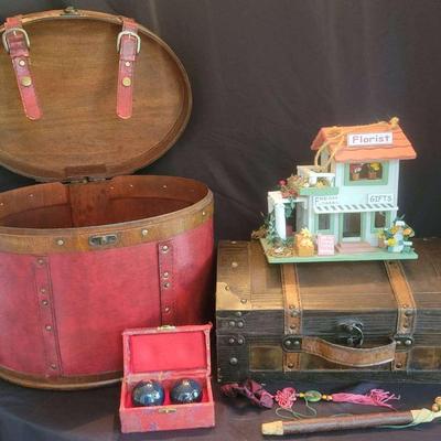 Decorative Storage Chest, Birdhouse & Chinese Meditation Balls